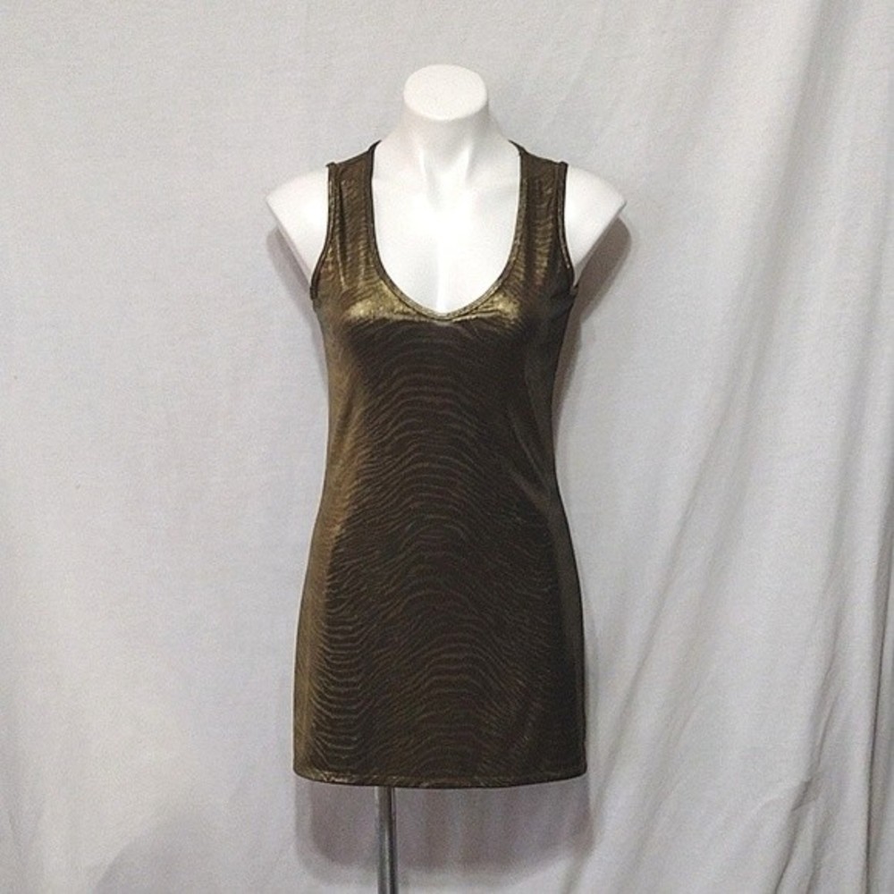 Bisou Bisou Metallic Olive Green Psychedelic Bodycon Mini Dress XS Party Chic